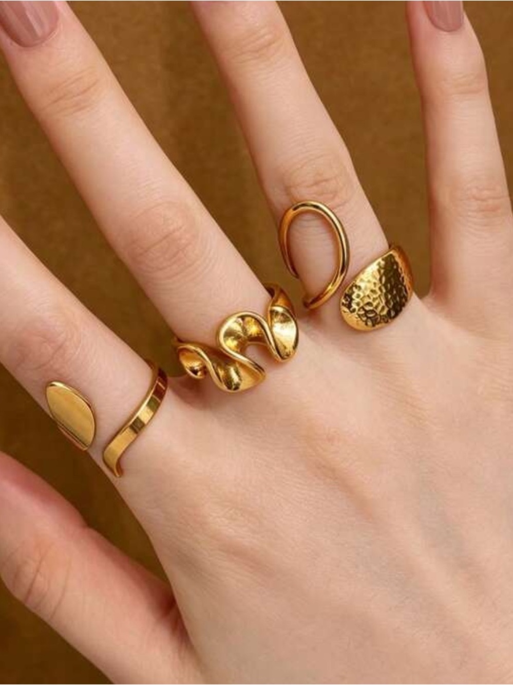 😍Gold Stackable Women's Ring Set with Mixed Textures